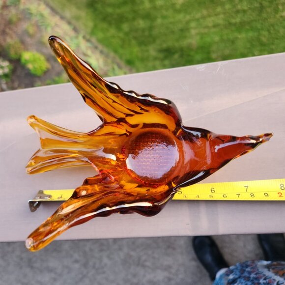 Amber Glass Bird in Flight Votive Holder 8 in wide 4 in high Tea Light Holder - Picture 8 of 9